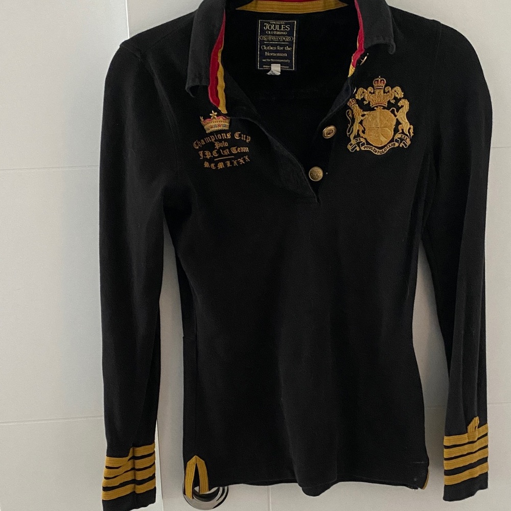 Vintage Joules Polo Club Black Long sleeve with gold crest and buttons